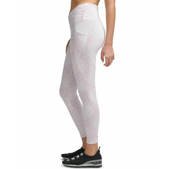 DKNY WOMEN'S CROSSOVER-FRONT TIE DYED LEGGINGS SIZE L  PINK/WHITE - Picture 6 of 7